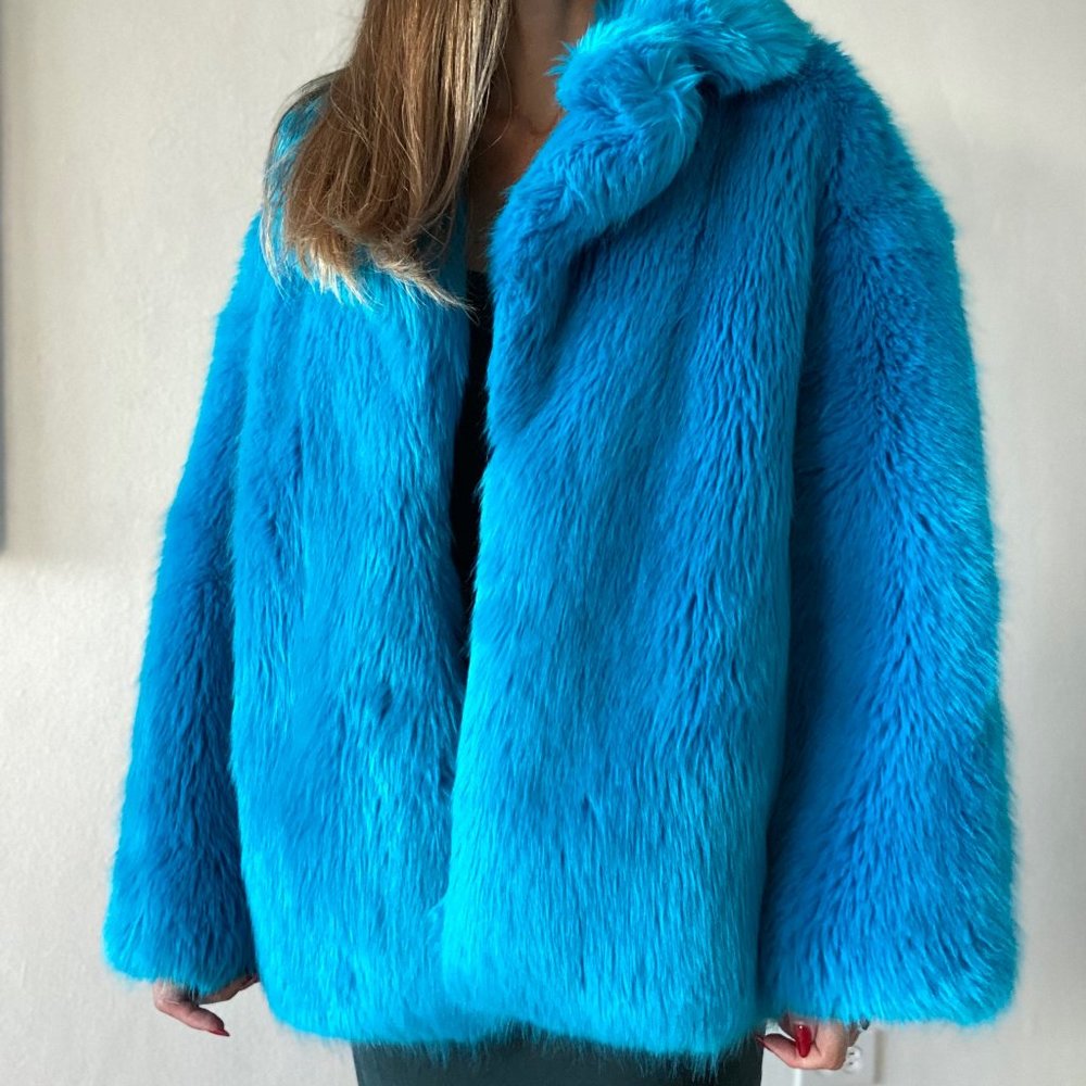 DVF Faux-Fur Long-Sleeve Boxy Collared Jacket